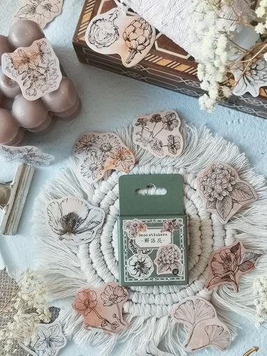Cajita de stickers Kraft flores